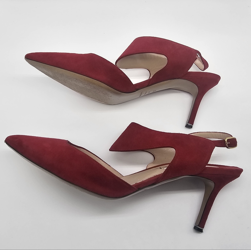 NICHOLAS KIRKWOOD Leda Crimson Red Suede Cut Out Slingback Pumps Heels sz 39.5 - Picture 9 of 13